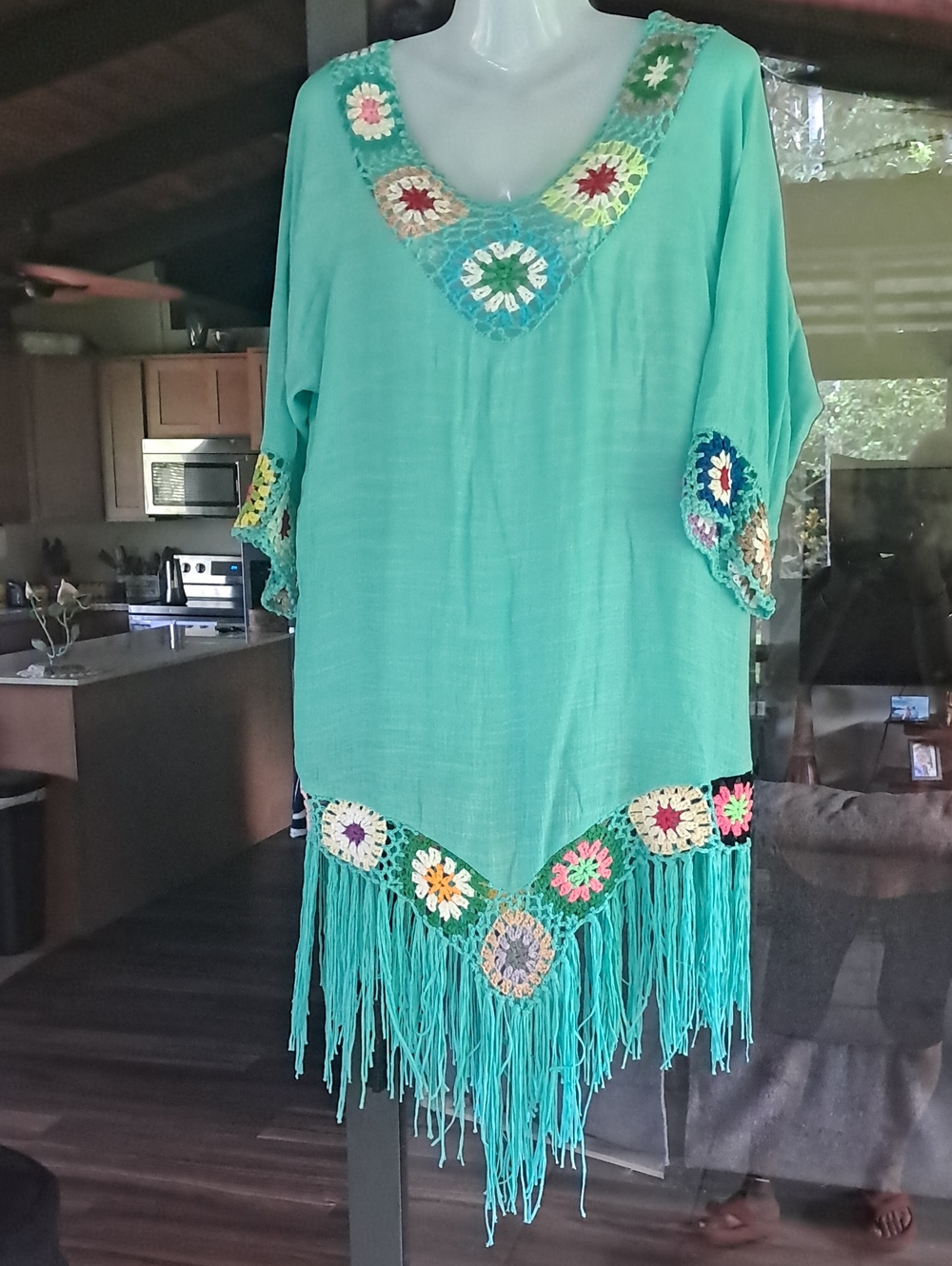 Turquoise Crochet Fringe Boho Tunic